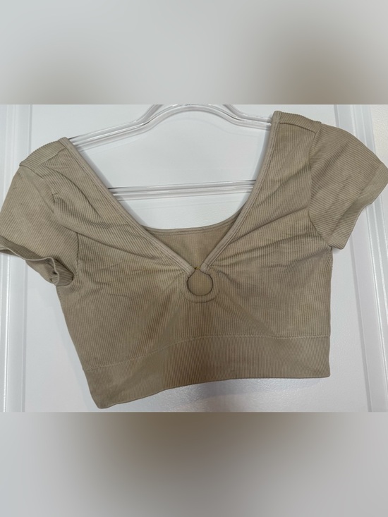 aerie Tops - aerie Ribbed Ring-Front Crop Top in Taupe fitted stretch LG workout summer boho